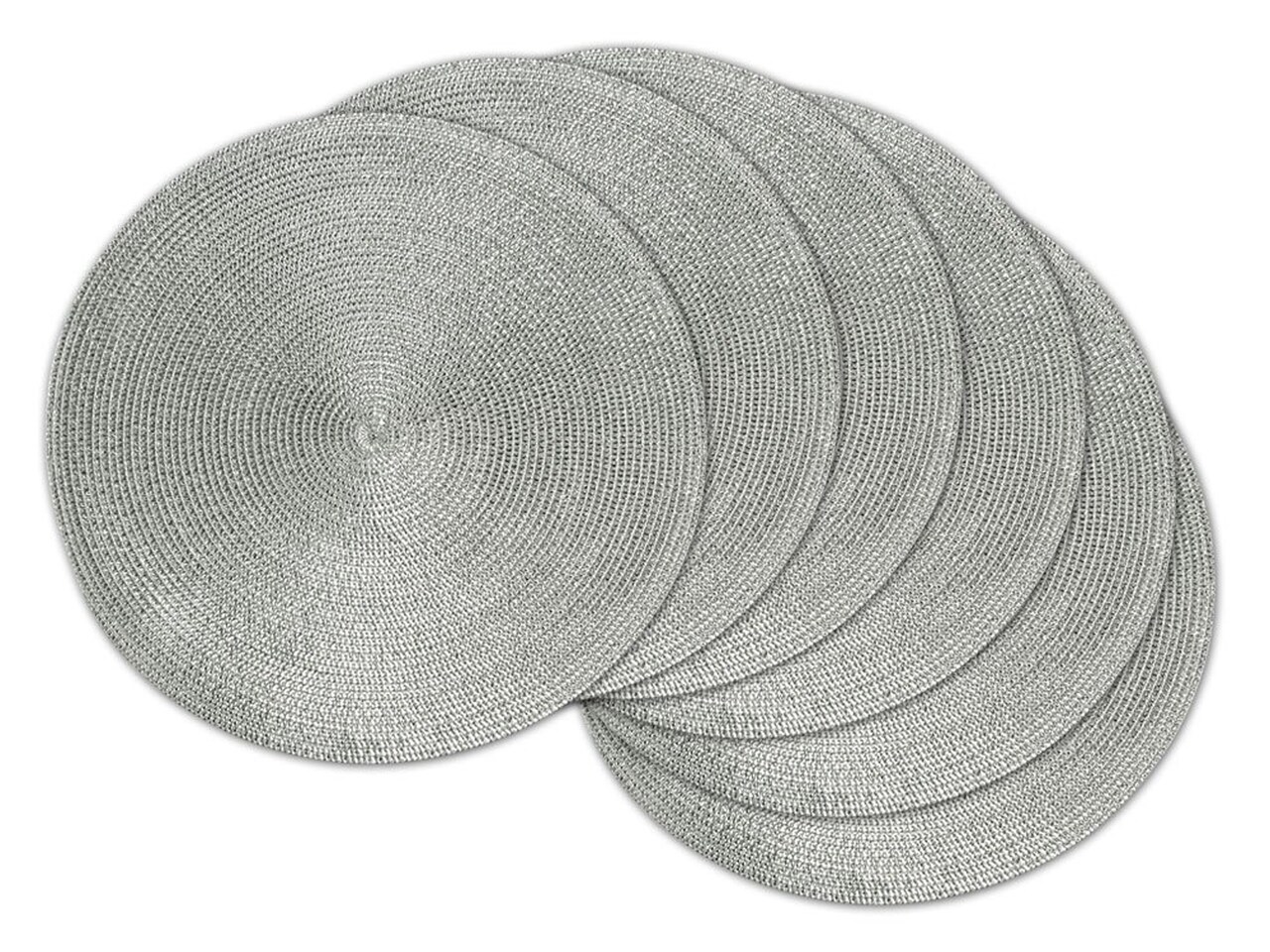 CC Home Furnishings Woven Round Placemats - 14.75" - Metallic Silver - Set of 6